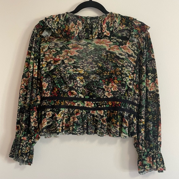 NWOT Free People Ruffle Top Sz Small in Dark Floral - Picture 10 of 12